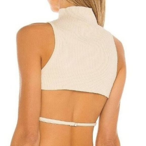 Camila Coelho Revolve Chic Summer Basic Mock Neck Ribbed Crop Top Cream Large - Picture 3 of 12